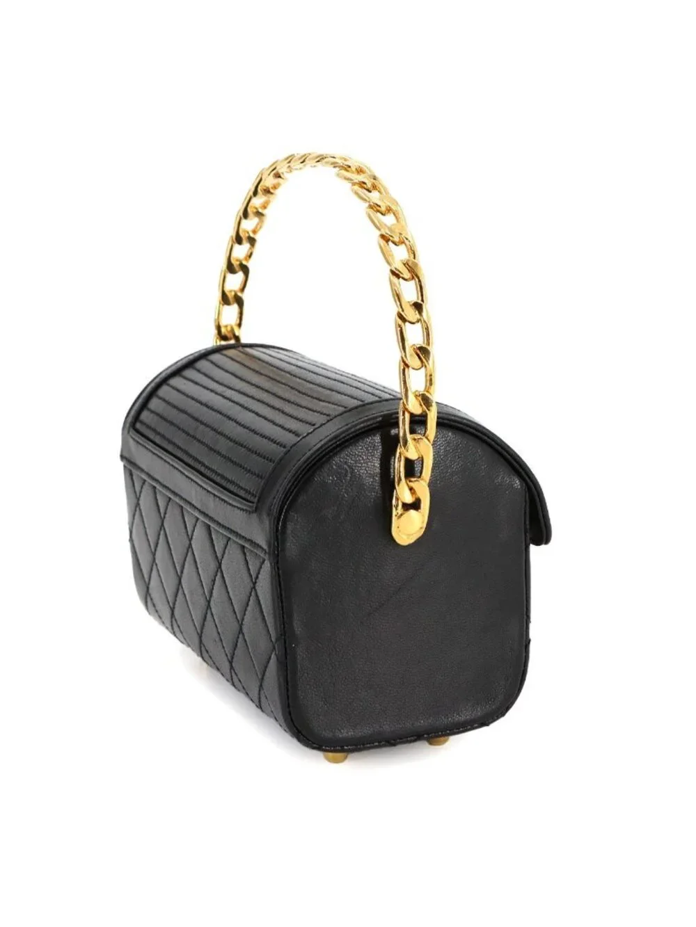Chanel Quilted Top Handle Flap Hand Bag Lambskin Black Vintage